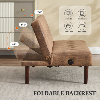 Divano letto pieghevole alla moda, schienale in tessuto di flanella di alta qualità, divano reclinabile futon regolabile, divano moderno alla moda con porta di ricarica