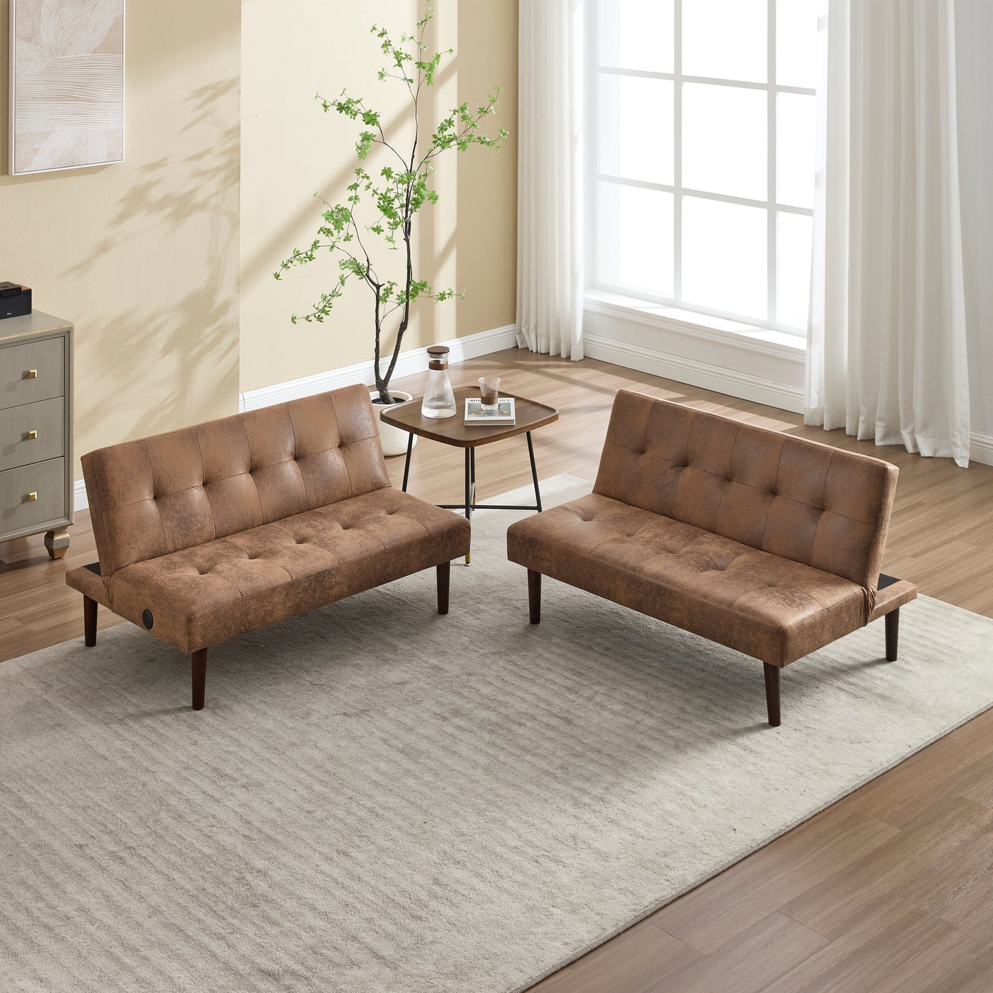 Divano letto pieghevole alla moda, schienale in tessuto di flanella di alta qualità, divano reclinabile futon regolabile, divano moderno alla moda con porta di ricarica