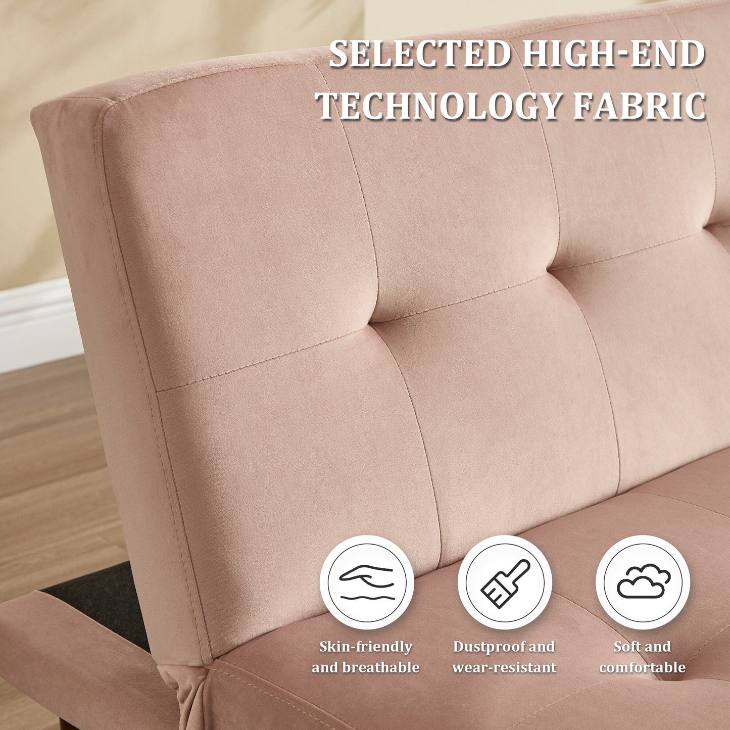 Divano letto pieghevole alla moda, schienale in tessuto di flanella di alta qualità, divano reclinabile futon regolabile, divano moderno alla moda con porta di ricarica