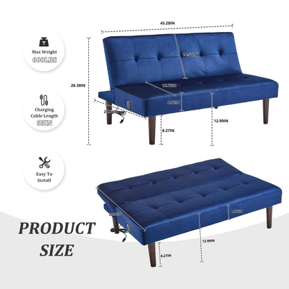 Divano letto pieghevole alla moda, schienale in tessuto di flanella di alta qualità, divano reclinabile futon regolabile, divano moderno alla moda con porta di ricarica