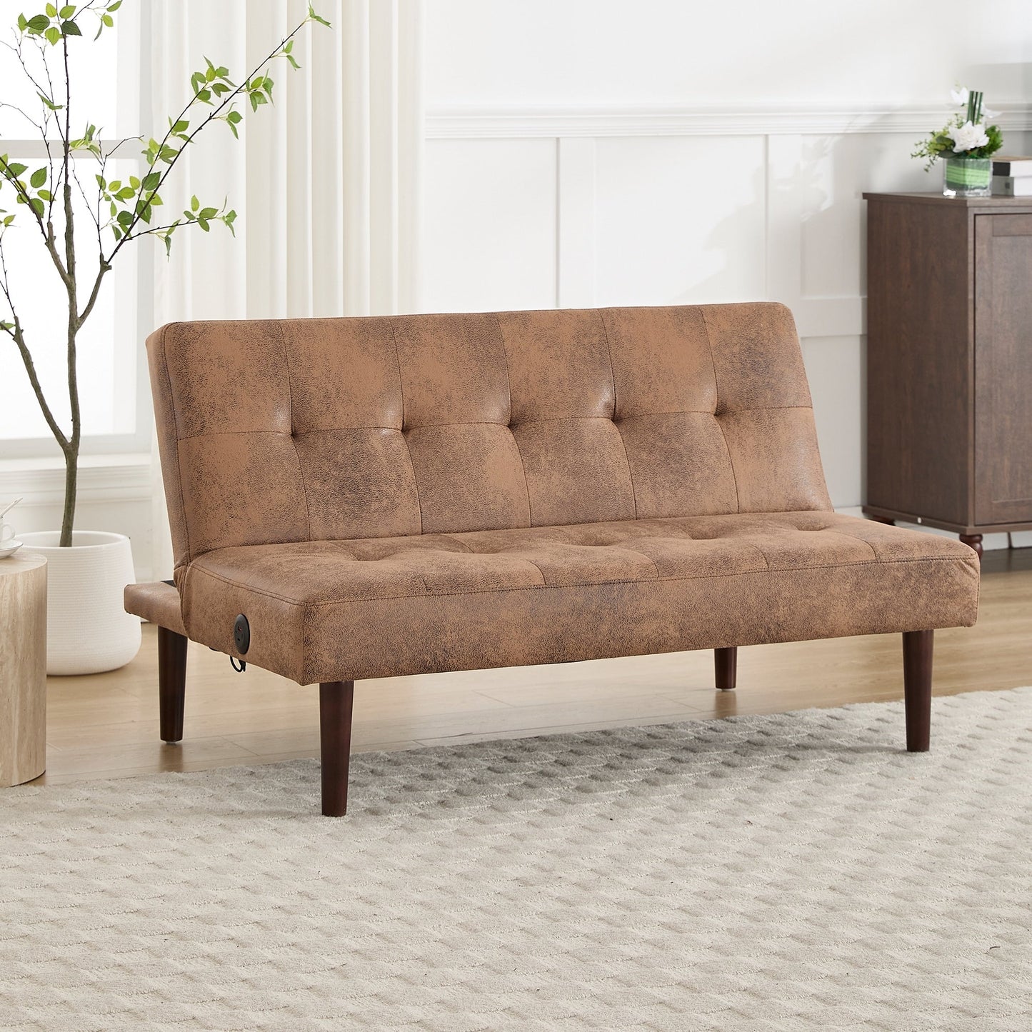 Divano letto pieghevole alla moda, schienale in tessuto di flanella di alta qualità, divano reclinabile futon regolabile, divano moderno alla moda con porta di ricarica