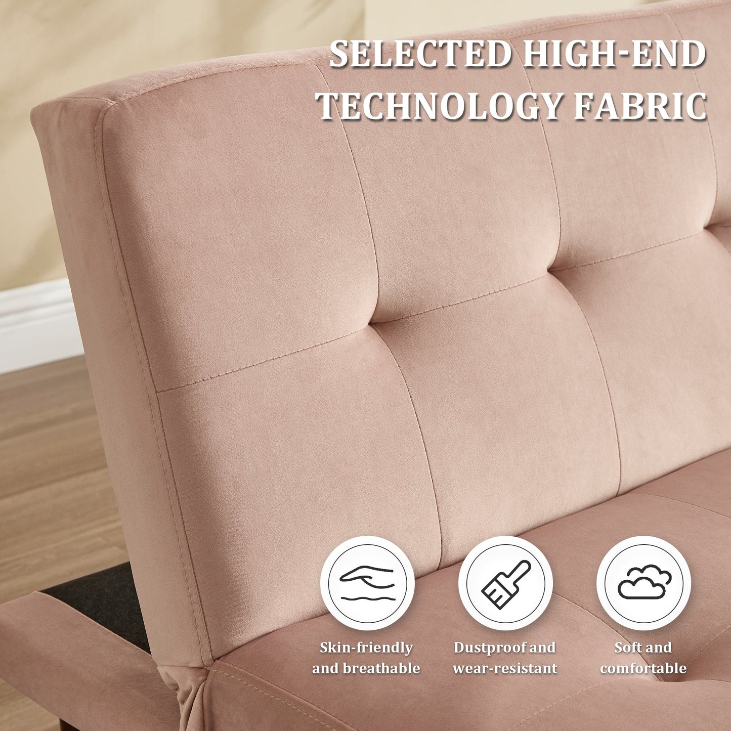 Divano letto pieghevole alla moda, schienale in tessuto di flanella di alta qualità, divano reclinabile futon regolabile, divano moderno alla moda con porta di ricarica