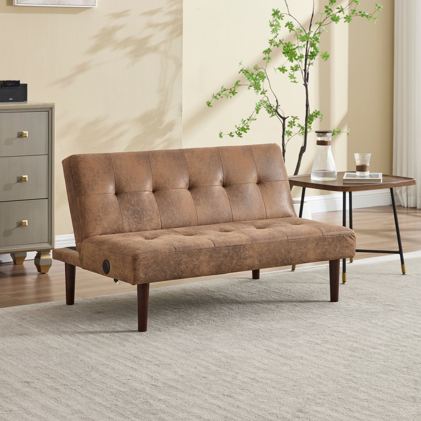 Divano letto pieghevole alla moda, schienale in tessuto di flanella di alta qualità, divano reclinabile futon regolabile, divano moderno alla moda con porta di ricarica