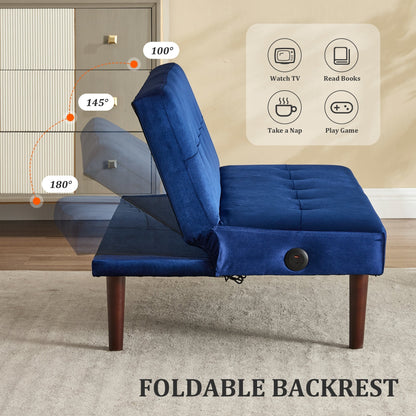 Divano letto pieghevole alla moda, schienale in tessuto di flanella di alta qualità, divano reclinabile futon regolabile, divano moderno alla moda con porta di ricarica