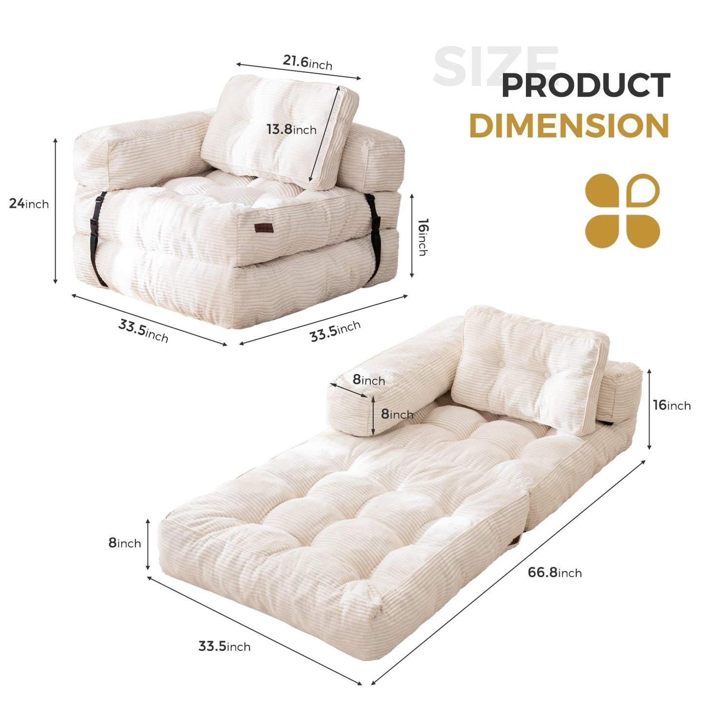 Divano letto pieghevole, divano da pavimento a forma di L