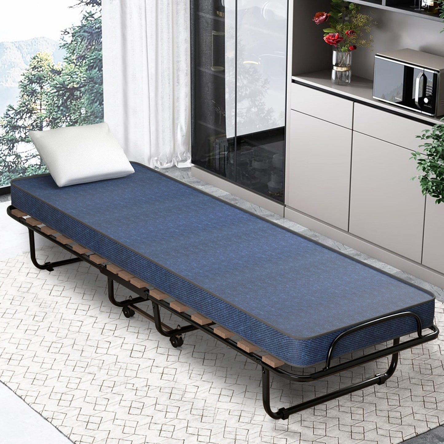 Letto pieghevole con materasso in memory foam, letto per ospiti, prodotto in Italia