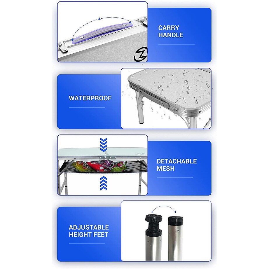 Tavolo da gioco pieghevole regolabile in altezza, tavolo da campeggio portatile in alluminio leggero, con maniglia per il trasporto per esterni, spiaggia