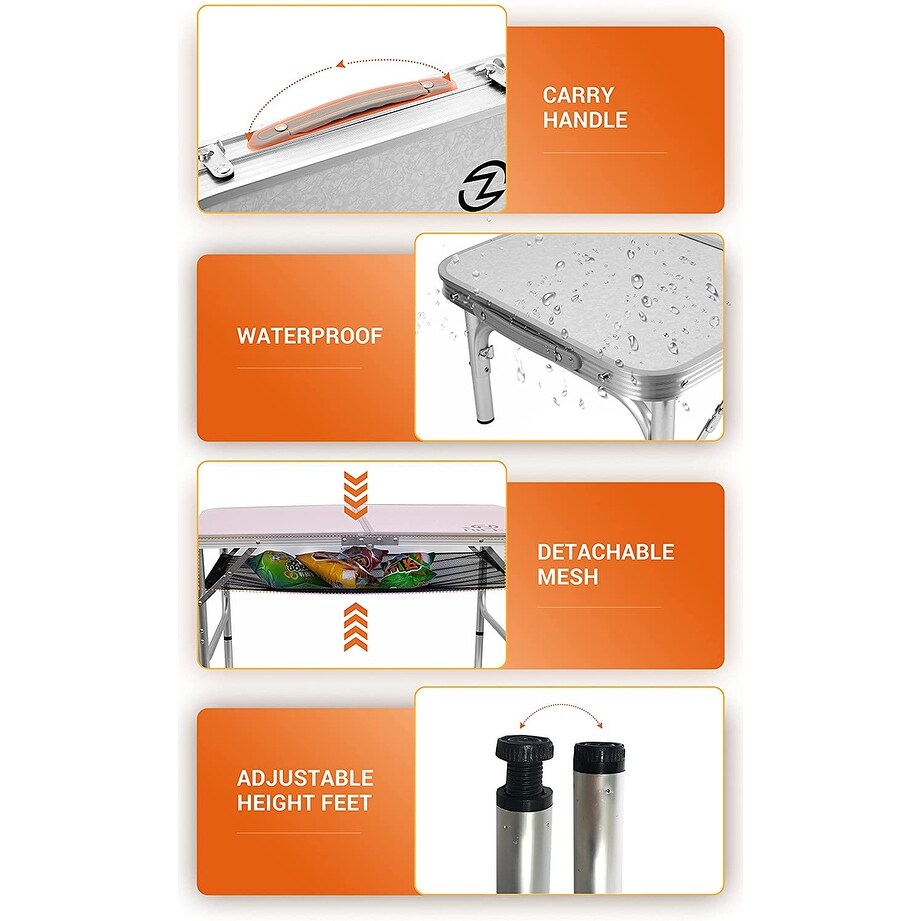 Tavolo da gioco pieghevole regolabile in altezza, tavolo da campeggio portatile in alluminio leggero, con maniglia per il trasporto per esterni, spiaggia