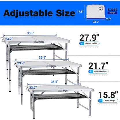 Tavolo da gioco pieghevole regolabile in altezza, tavolo da campeggio portatile in alluminio leggero, con maniglia per il trasporto per esterni, spiaggia