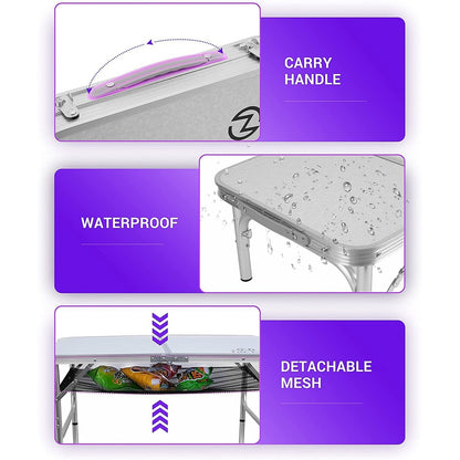 Tavolo da gioco pieghevole regolabile in altezza, tavolo da campeggio portatile in alluminio leggero, con maniglia per il trasporto per esterni, spiaggia