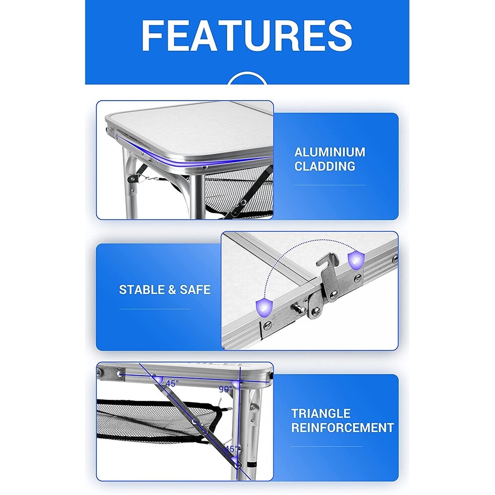 Tavolo da gioco pieghevole regolabile in altezza, tavolo da campeggio portatile in alluminio leggero, con maniglia per il trasporto per esterni, spiaggia