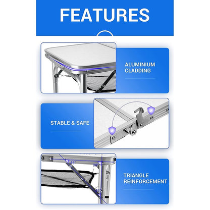 Tavolo da gioco pieghevole regolabile in altezza, tavolo da campeggio portatile in alluminio leggero, con maniglia per il trasporto per esterni, spiaggia