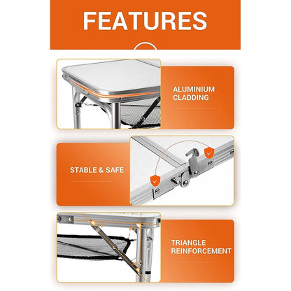 Tavolo da gioco pieghevole regolabile in altezza, tavolo da campeggio portatile in alluminio leggero, con maniglia per il trasporto per esterni, spiaggia