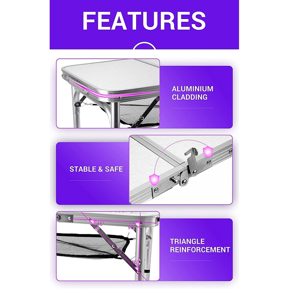 Tavolo da gioco pieghevole regolabile in altezza, tavolo da campeggio portatile in alluminio leggero, con maniglia per il trasporto per esterni, spiaggia