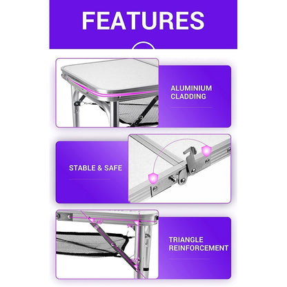 Tavolo da gioco pieghevole regolabile in altezza, tavolo da campeggio portatile in alluminio leggero, con maniglia per il trasporto per esterni, spiaggia