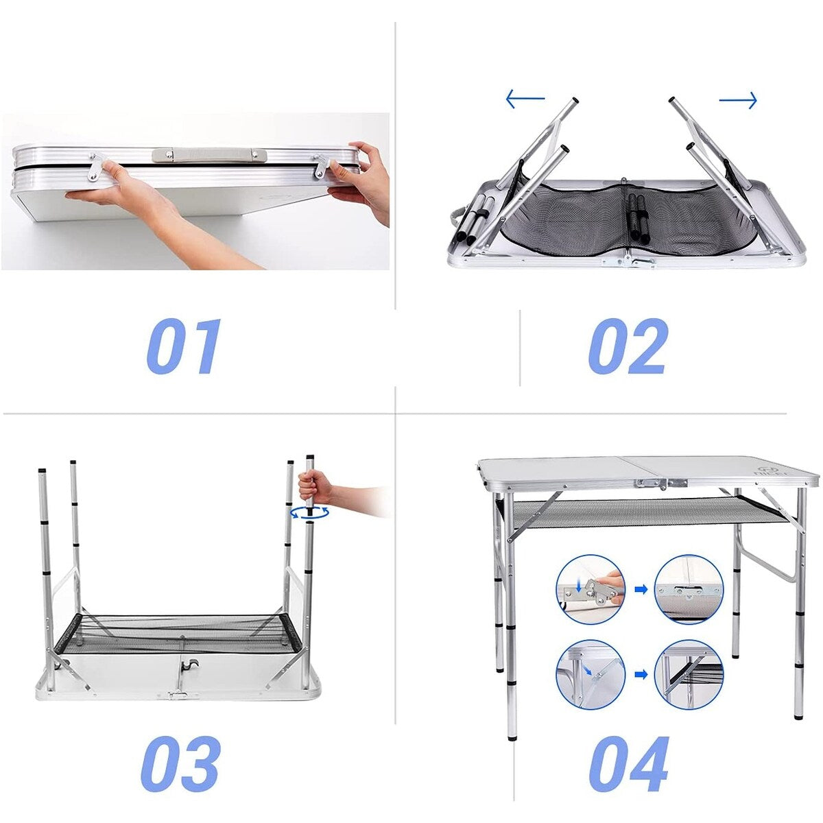 Tavolo da gioco pieghevole regolabile in altezza, tavolo da campeggio portatile in alluminio leggero, con maniglia per il trasporto per esterni, spiaggia