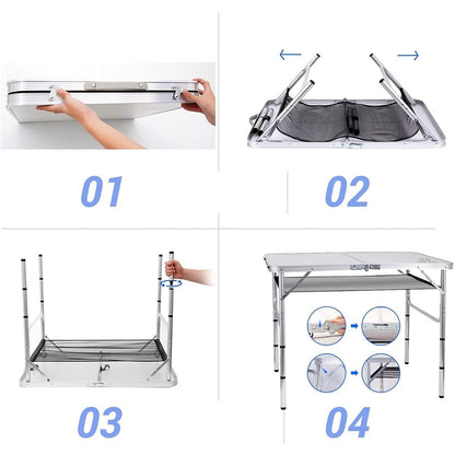 Tavolo da gioco pieghevole regolabile in altezza, tavolo da campeggio portatile in alluminio leggero, con maniglia per il trasporto per esterni, spiaggia