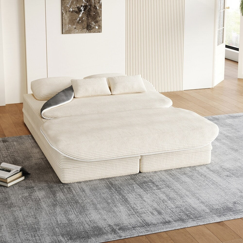 Divano letto pieghevole con materasso e struttura fissa, divano letto trasformabile in schiuma con coperta