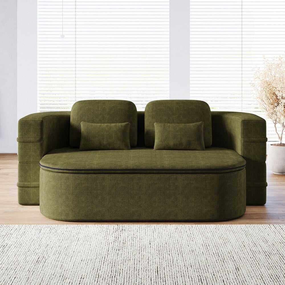 Divano letto pieghevole con materasso e struttura fissa, divano letto trasformabile in schiuma con coperta