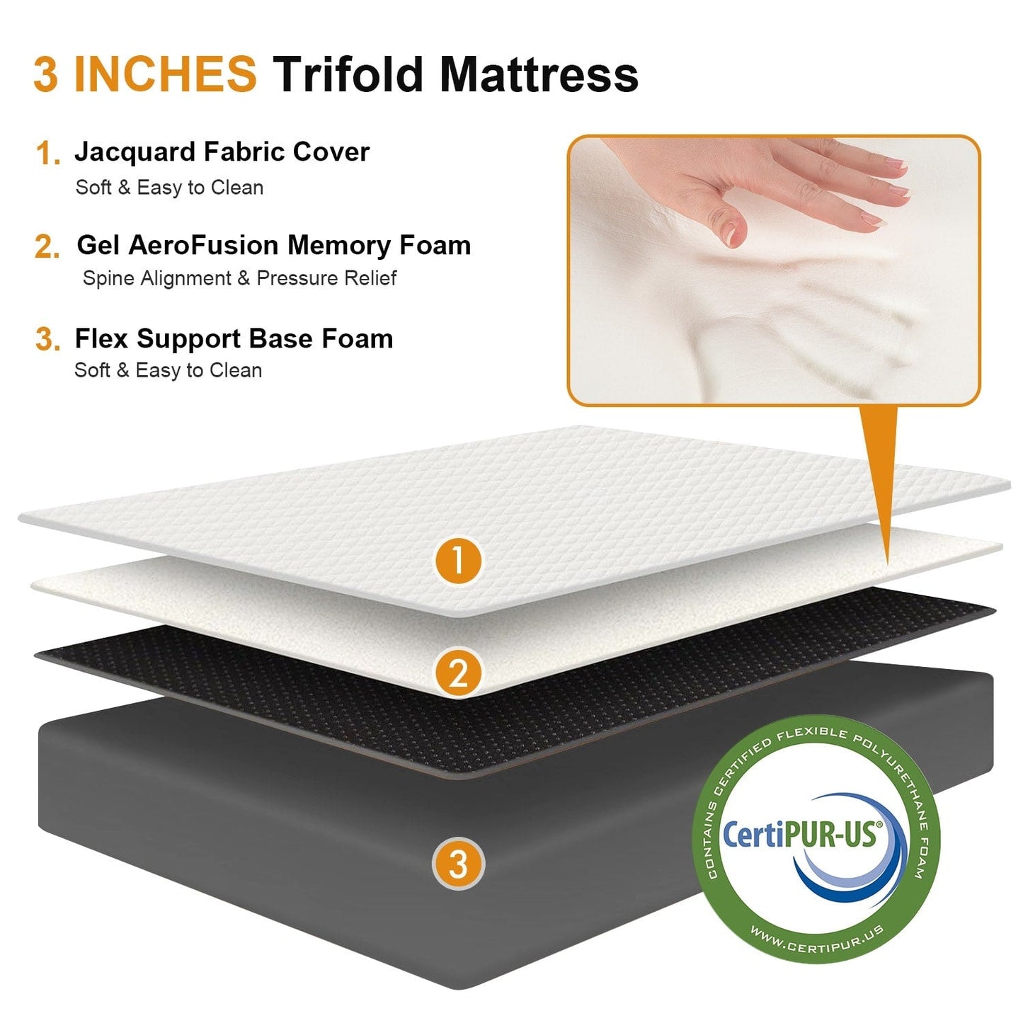 Materasso pieghevole, materasso in memory foam pieghevole in tre parti da 3 pollici per campeggio, letto per gli ospiti pieghevole, fodera lavabile