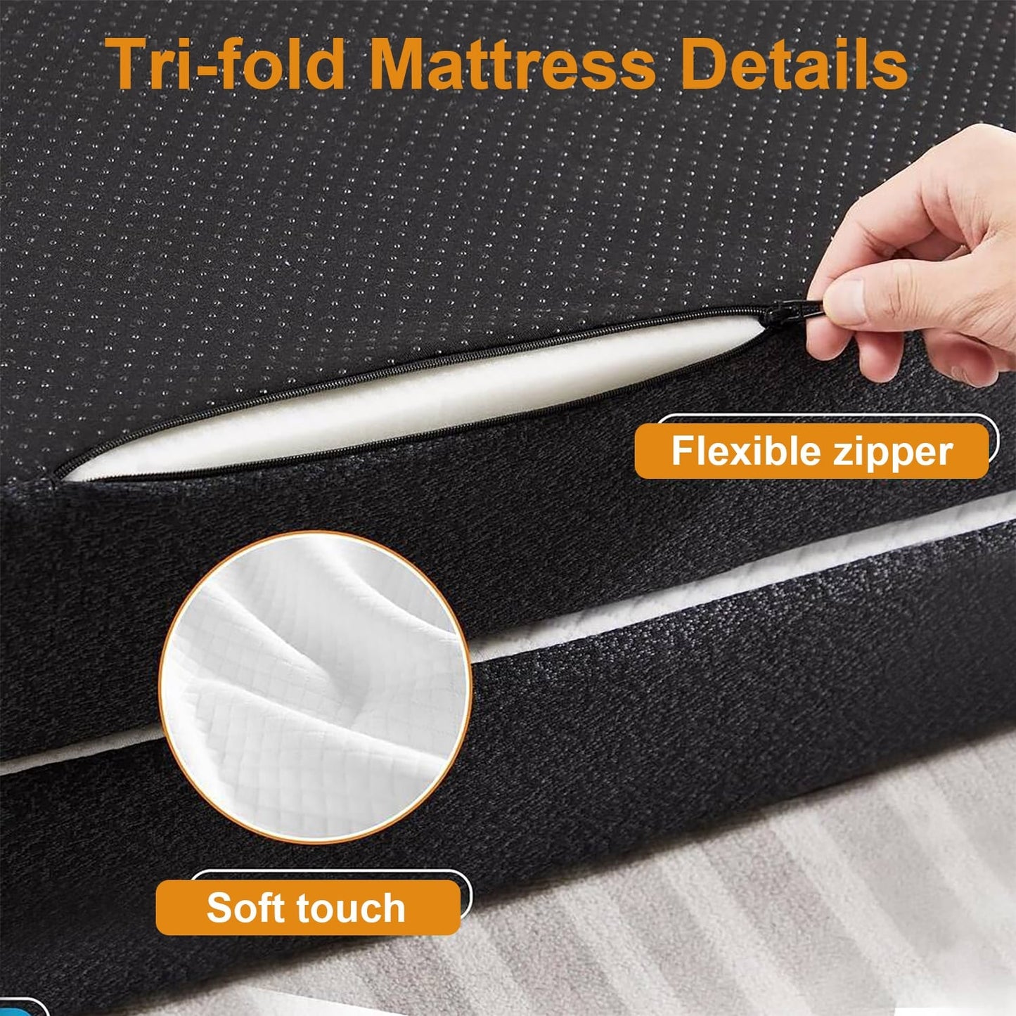 Materasso pieghevole, materasso in memory foam pieghevole in tre parti da 3 pollici per campeggio, letto per gli ospiti pieghevole, fodera lavabile