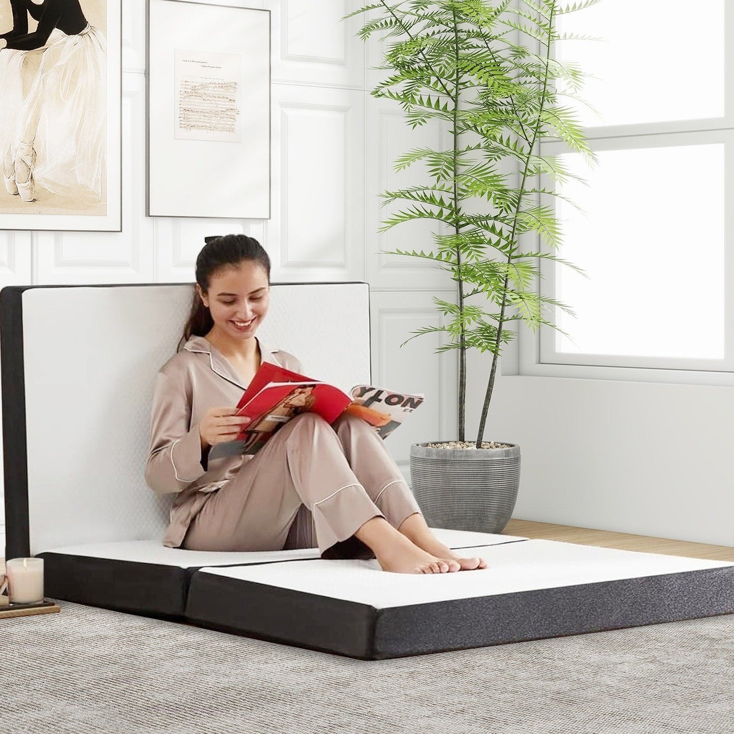 Materasso pieghevole, materasso in memory foam pieghevole in tre parti da 3 pollici per campeggio, letto per gli ospiti pieghevole, fodera lavabile