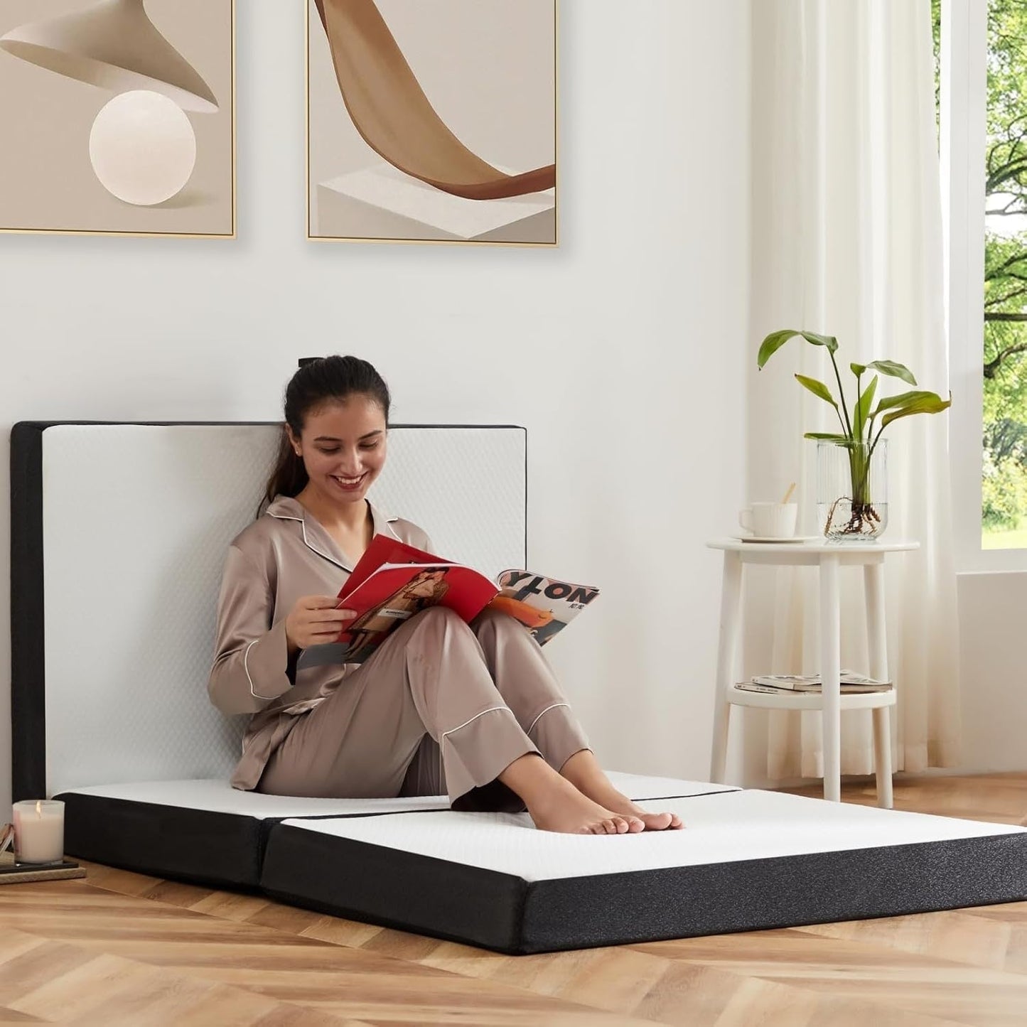 Materasso pieghevole, materasso in memory foam pieghevole in tre parti da 4 pollici con fodera traspirante e lavabile, materasso portatile e pieghevole