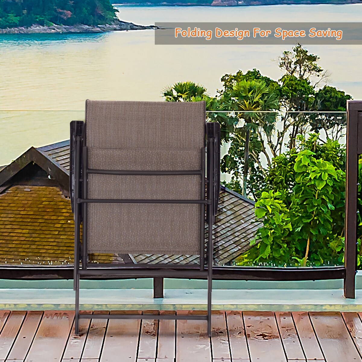 Sedia pieghevole con fionda, set di 2 poltrone da giardino, marrone