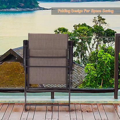 Sedia pieghevole con fionda, set di 2 poltrone da giardino, marrone