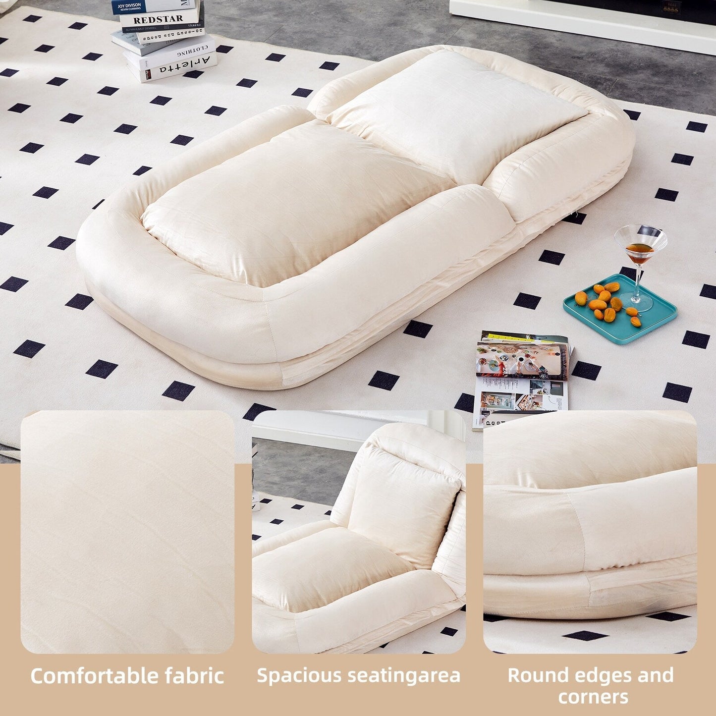 Poltrona pieghevole con 5 posizioni regolabili, morbida poltrona da pavimento per giocare, meditare e rilassarsi