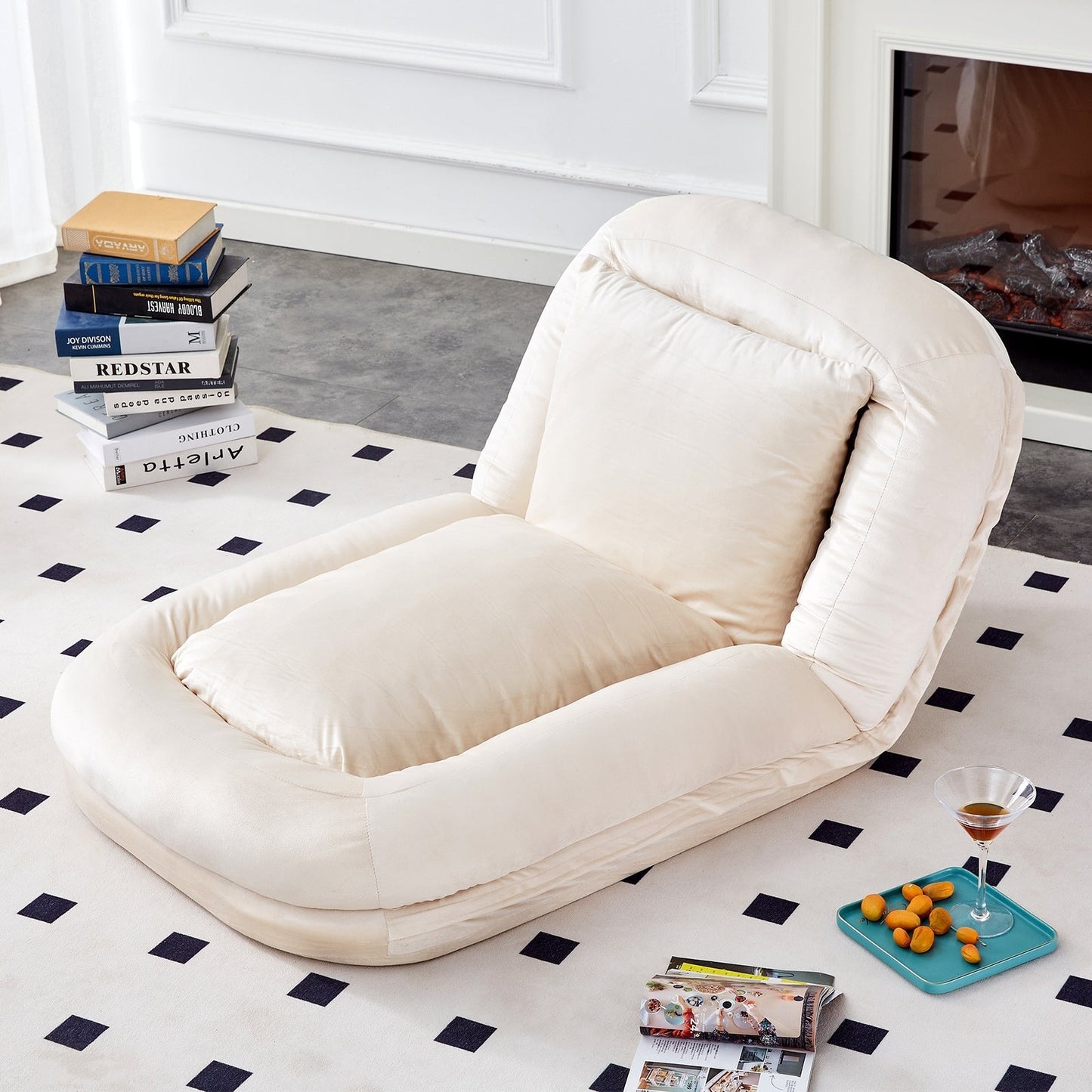 Poltrona pieghevole con 5 posizioni regolabili, morbida poltrona da pavimento per giocare, meditare e rilassarsi