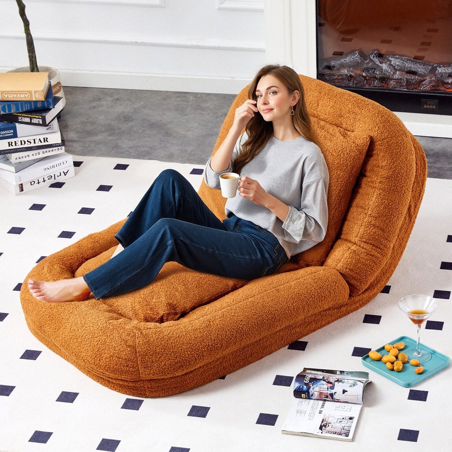 Poltrona pieghevole con 5 posizioni regolabili, morbida poltrona da pavimento per giocare, meditare e rilassarsi