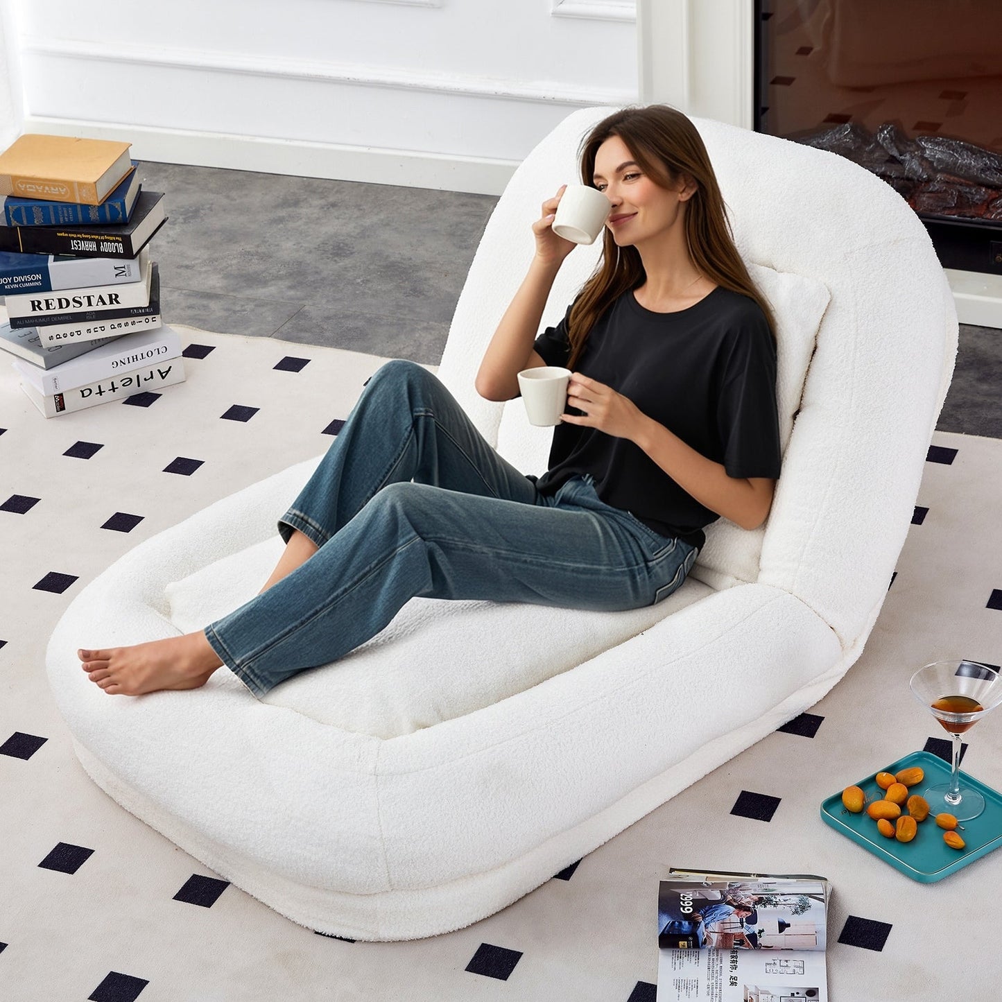 Poltrona pieghevole con 5 posizioni regolabili, morbida poltrona da pavimento per giocare, meditare e rilassarsi