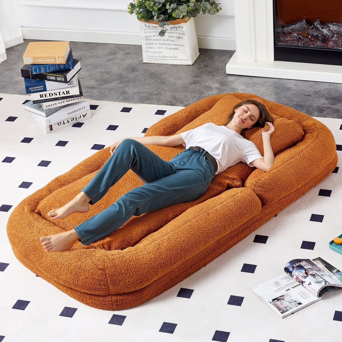 Poltrona pieghevole con 5 posizioni regolabili, morbida poltrona da pavimento per giocare, meditare e rilassarsi