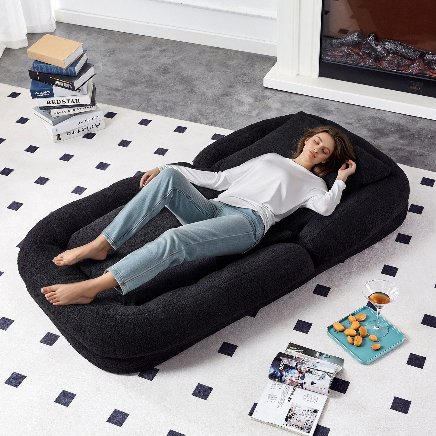 Poltrona pieghevole con 5 posizioni regolabili, morbida poltrona da pavimento per giocare, meditare e rilassarsi