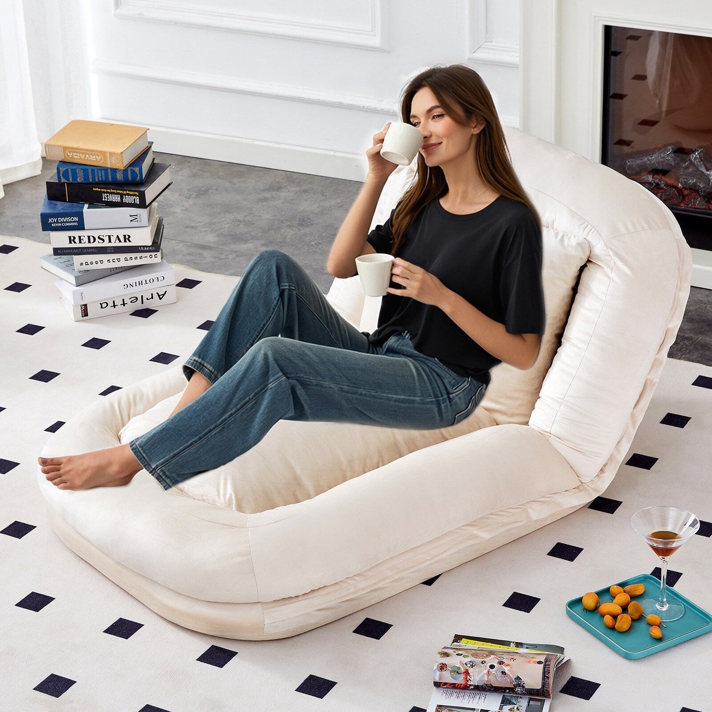 Poltrona pieghevole con 5 posizioni regolabili, morbida poltrona da pavimento per giocare, meditare e rilassarsi