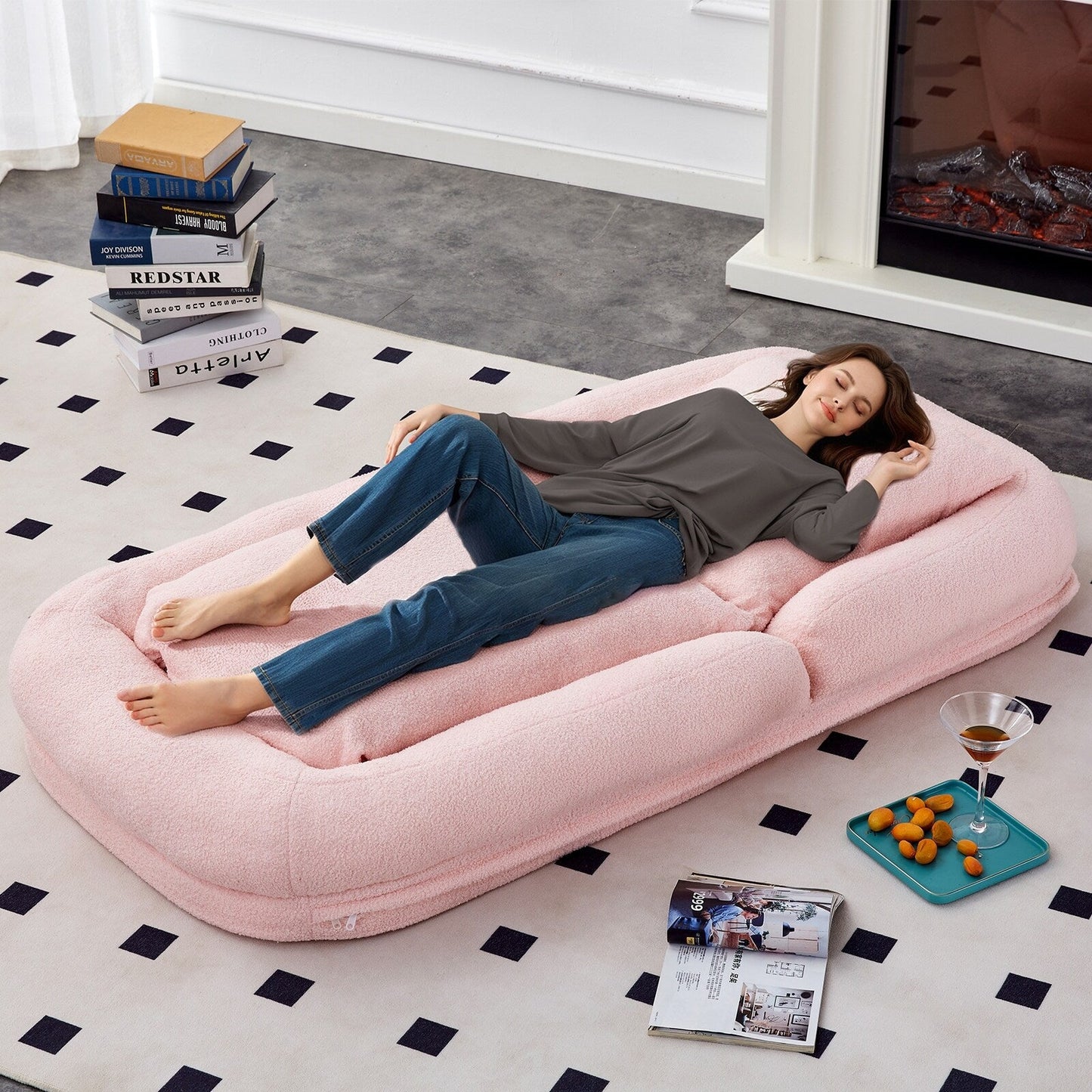 Poltrona pieghevole con 5 posizioni regolabili, morbida poltrona da pavimento per giocare, meditare e rilassarsi