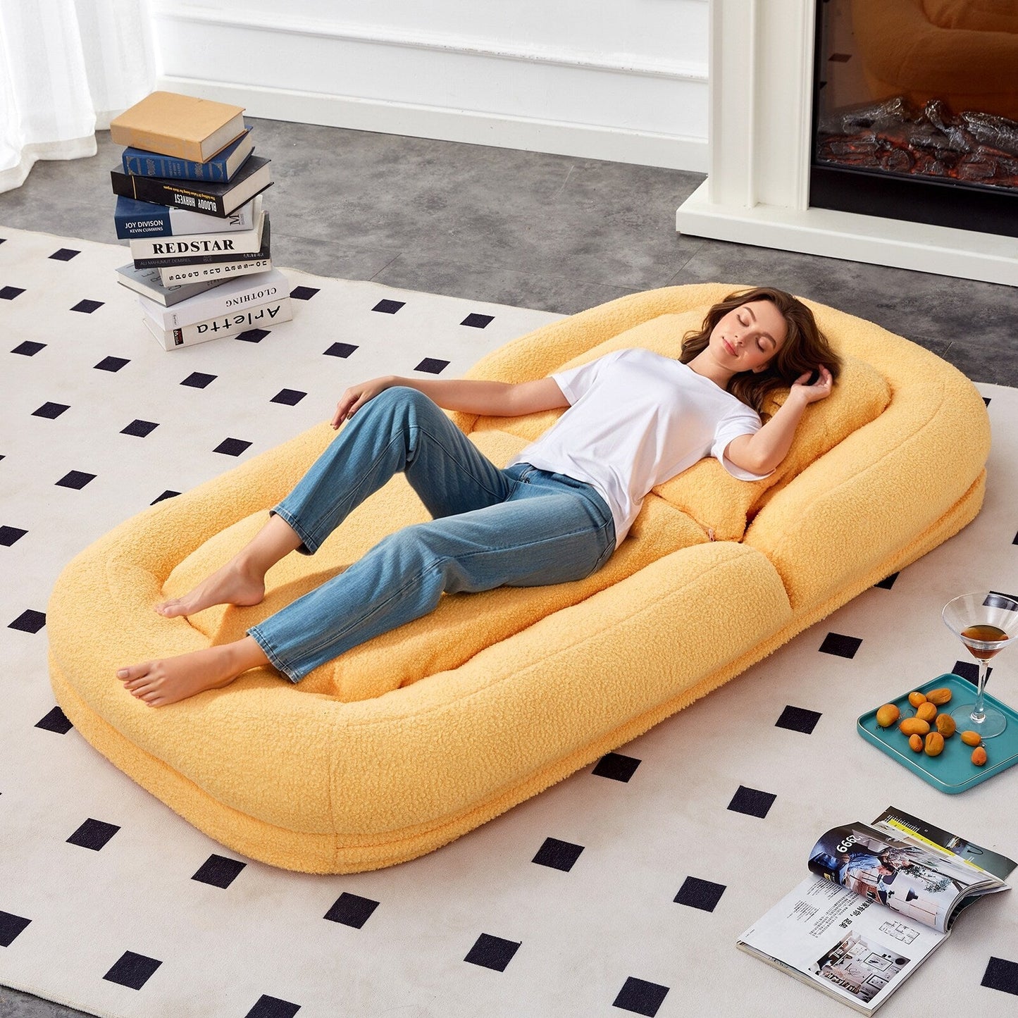 Poltrona pieghevole con 5 posizioni regolabili, morbida poltrona da pavimento per giocare, meditare e rilassarsi