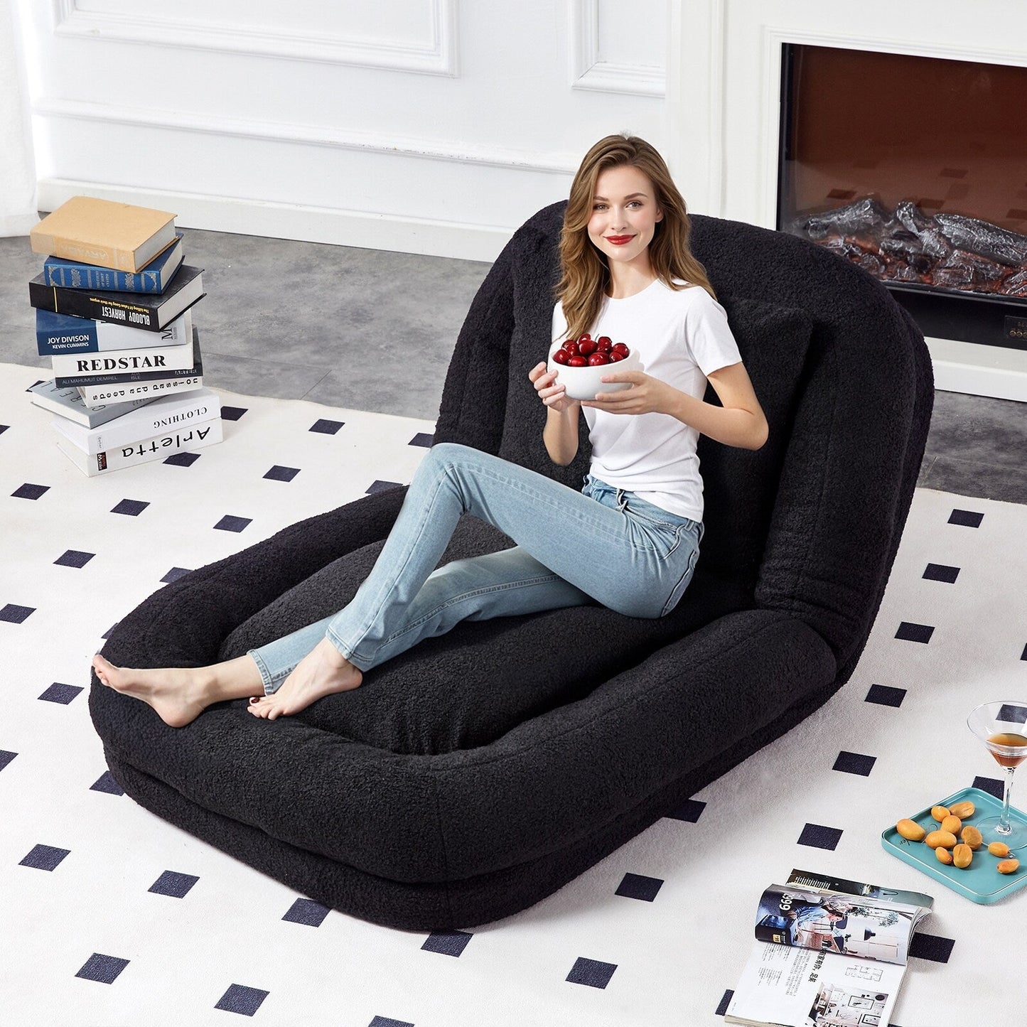 Poltrona pieghevole con 5 posizioni regolabili, morbida poltrona da pavimento per giocare, meditare e rilassarsi