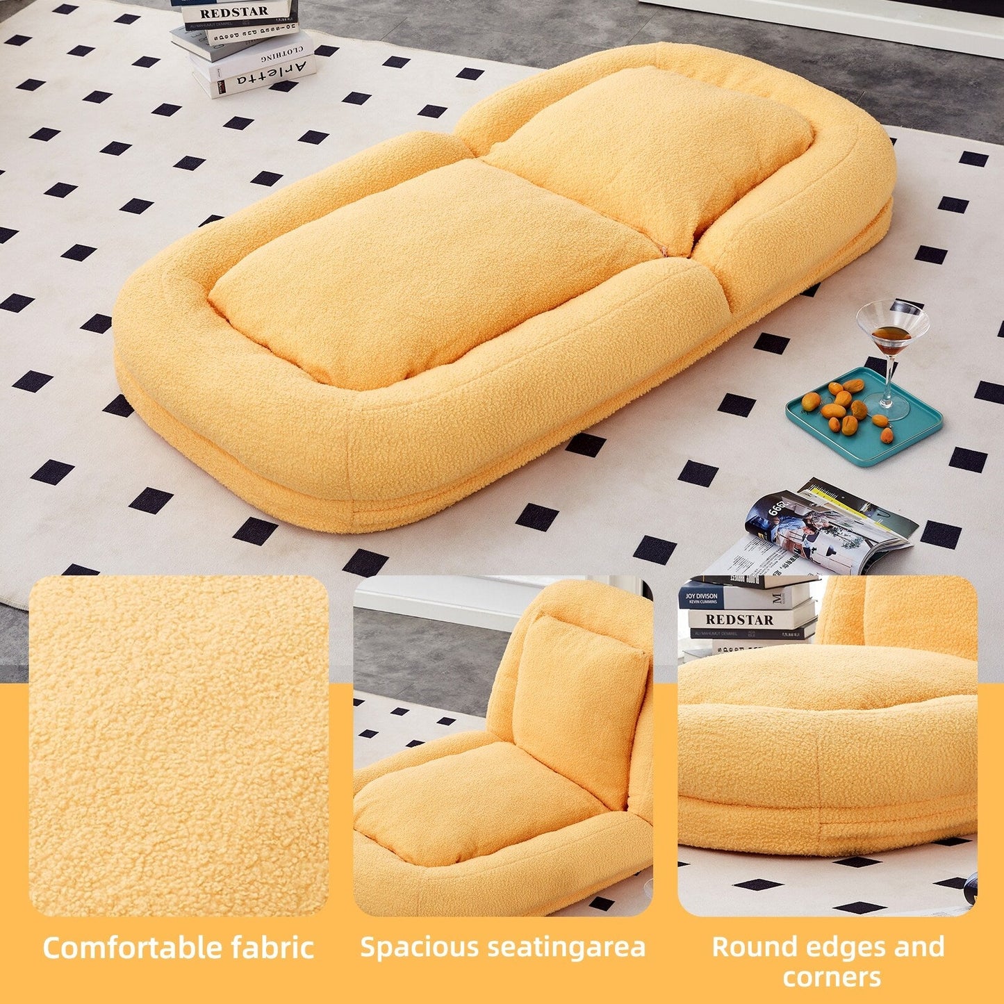 Poltrona pieghevole con 5 posizioni regolabili, morbida poltrona da pavimento per giocare, meditare e rilassarsi