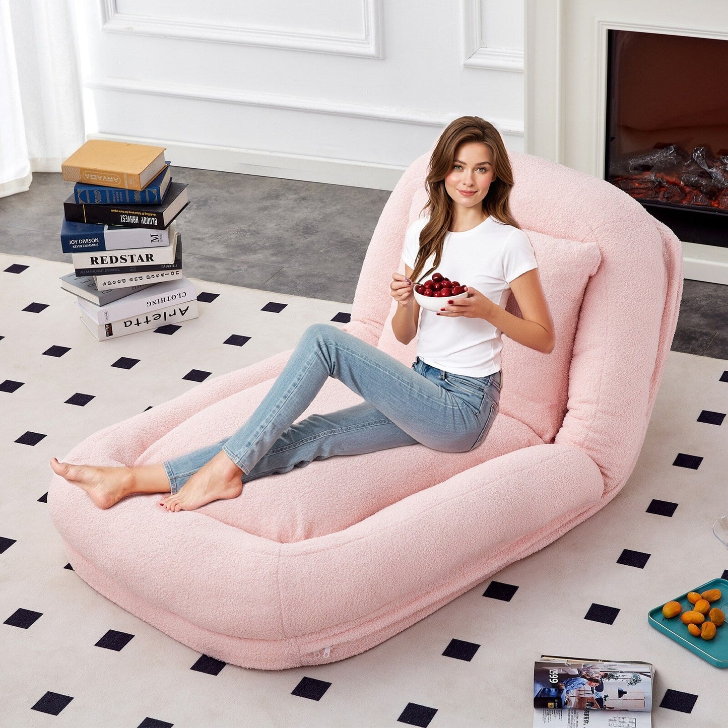 Poltrona pieghevole con 5 posizioni regolabili, morbida poltrona da pavimento per giocare, meditare e rilassarsi