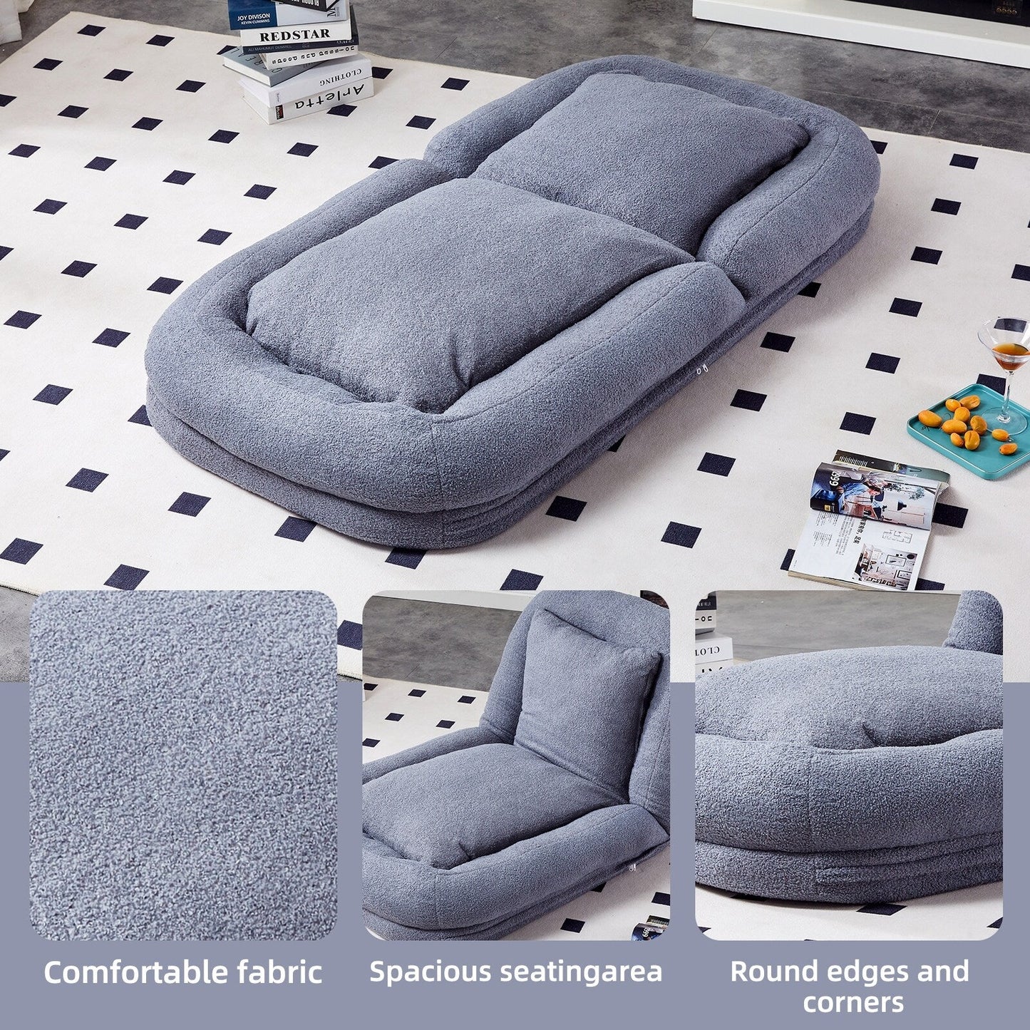 Poltrona pieghevole con 5 posizioni regolabili, morbida poltrona da pavimento per giocare, meditare e rilassarsi