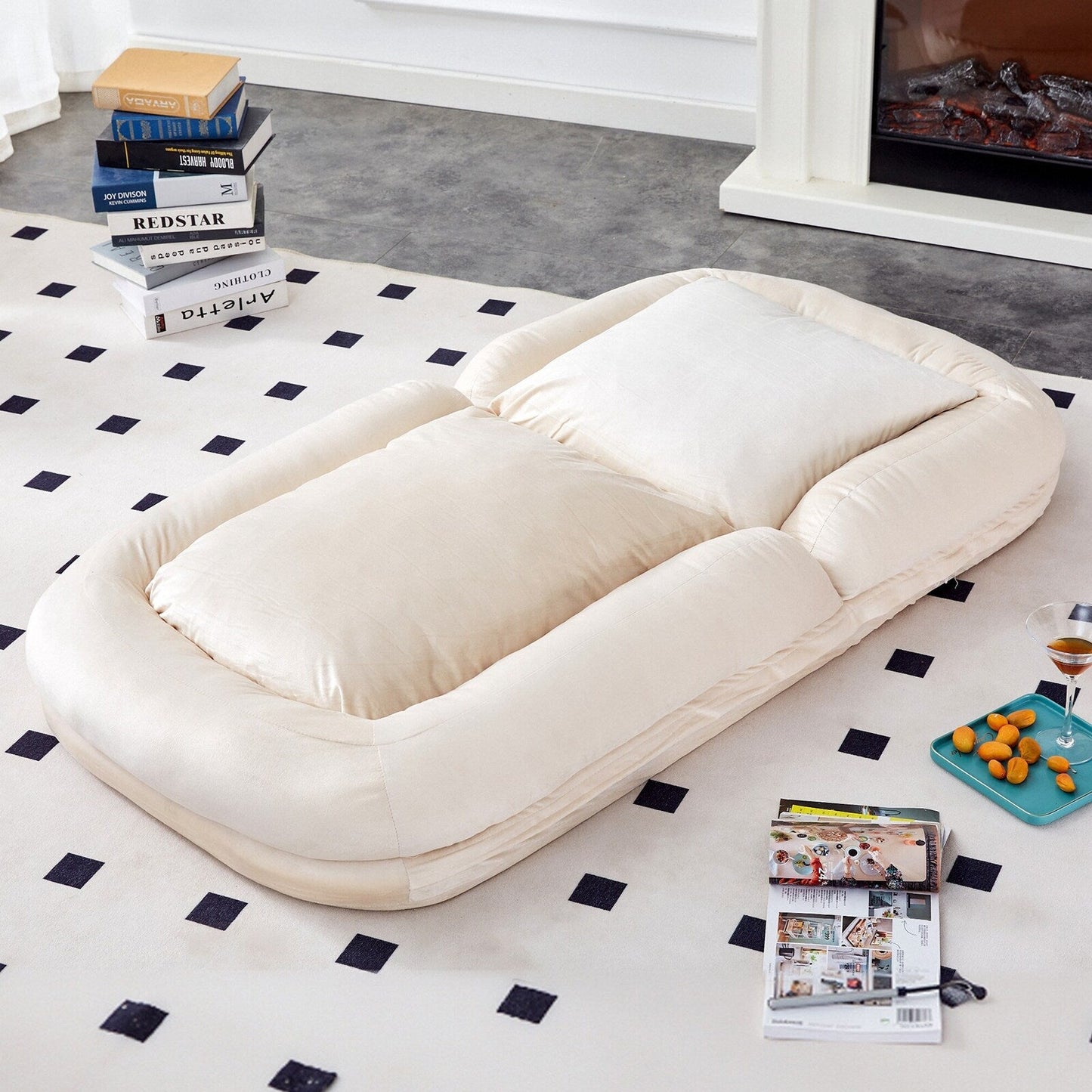 Poltrona pieghevole con 5 posizioni regolabili, morbida poltrona da pavimento per giocare, meditare e rilassarsi