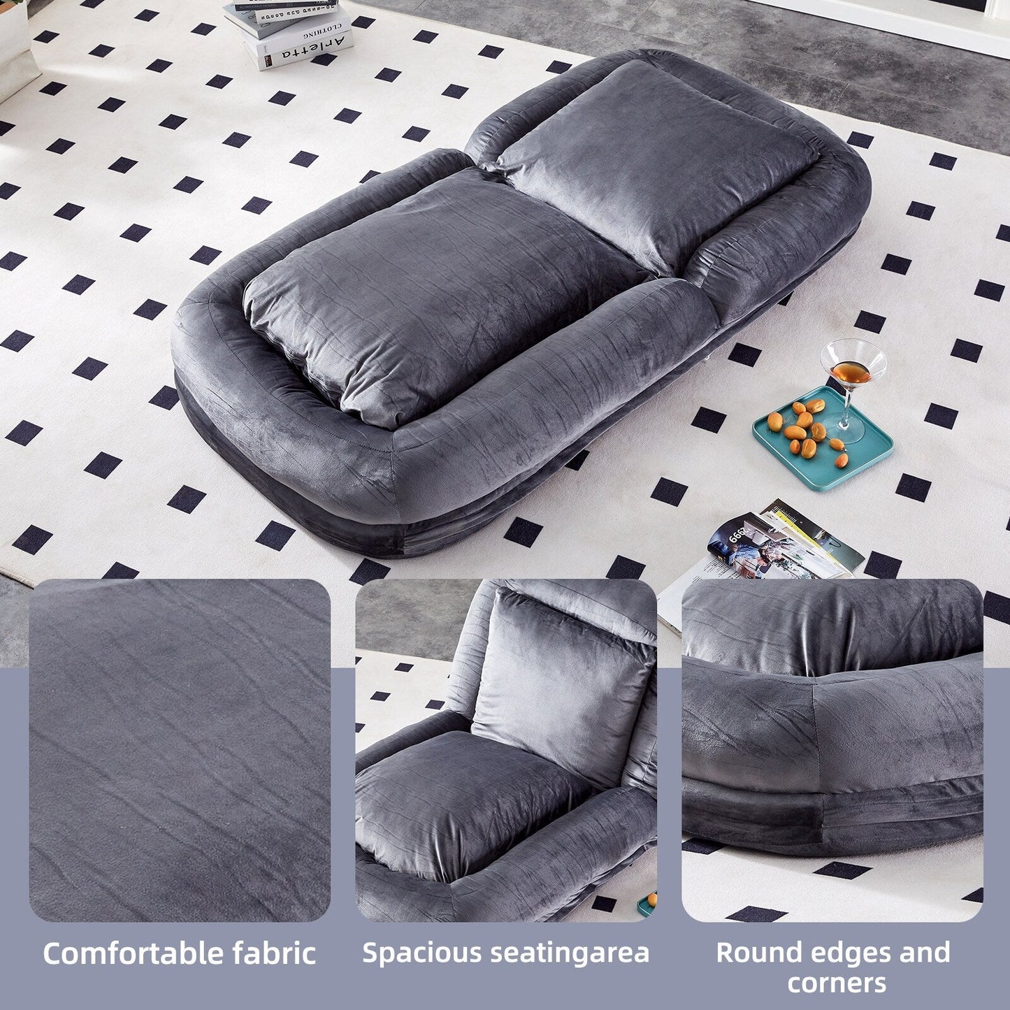 Poltrona pieghevole con 5 posizioni regolabili, morbida poltrona da pavimento per giocare, meditare e rilassarsi