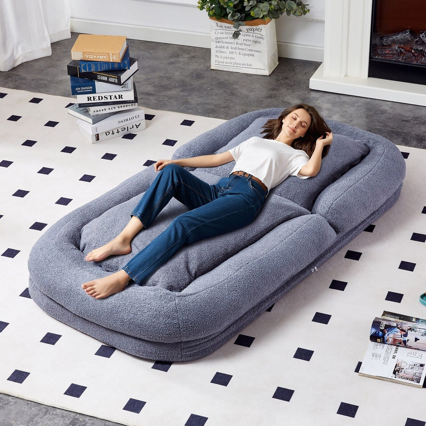 Poltrona pieghevole con 5 posizioni regolabili, morbida poltrona da pavimento per giocare, meditare e rilassarsi