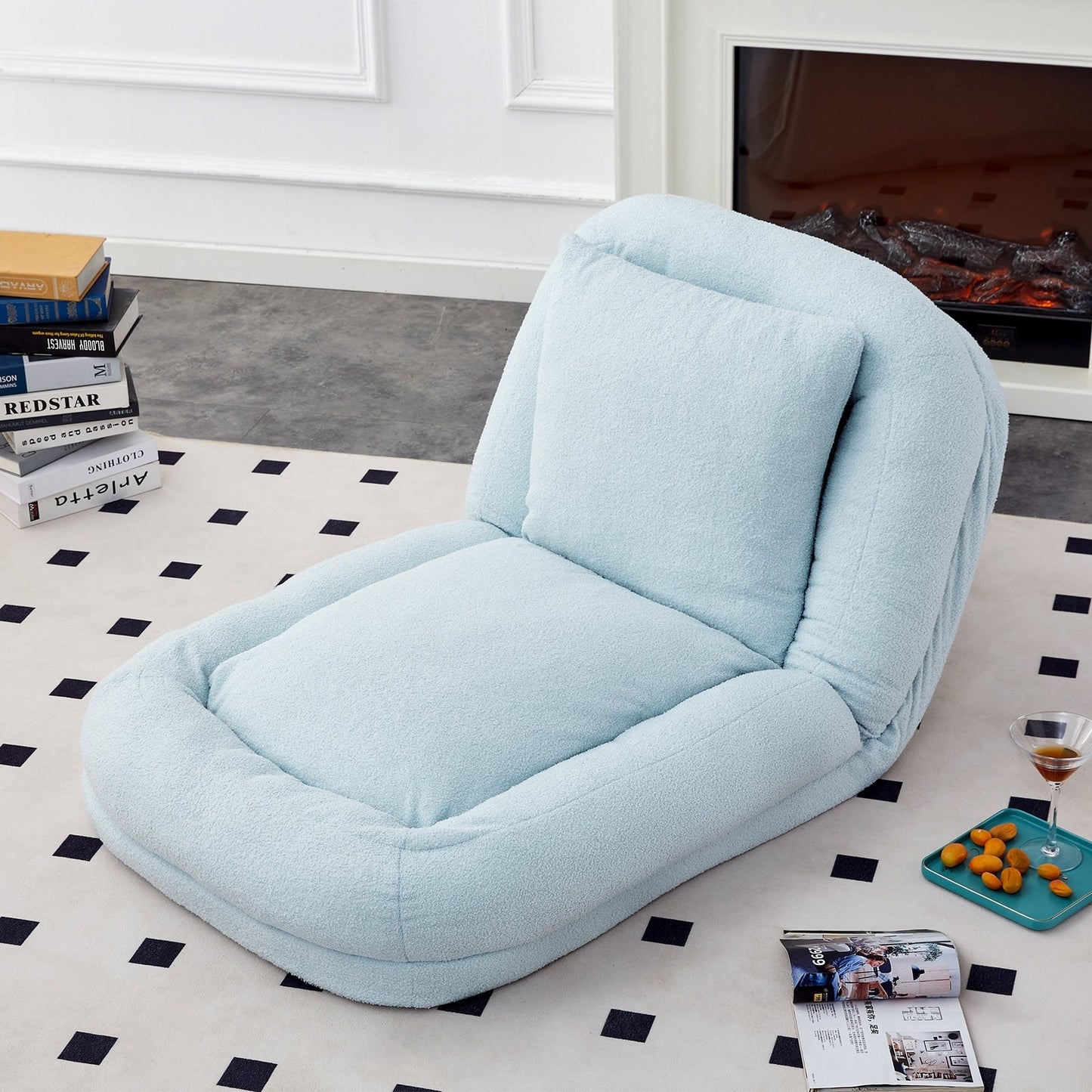 Poltrona pieghevole con 5 posizioni regolabili, morbida poltrona da pavimento per giocare, meditare e rilassarsi