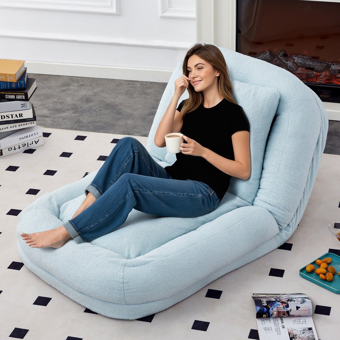 Poltrona pieghevole con 5 posizioni regolabili, morbida poltrona da pavimento per giocare, meditare e rilassarsi