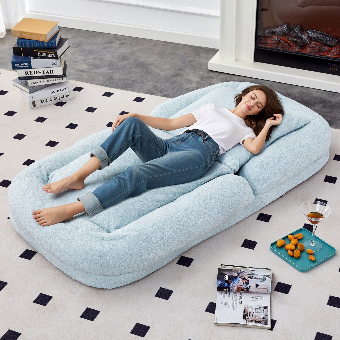 Poltrona pieghevole con 5 posizioni regolabili, morbida poltrona da pavimento per giocare, meditare e rilassarsi