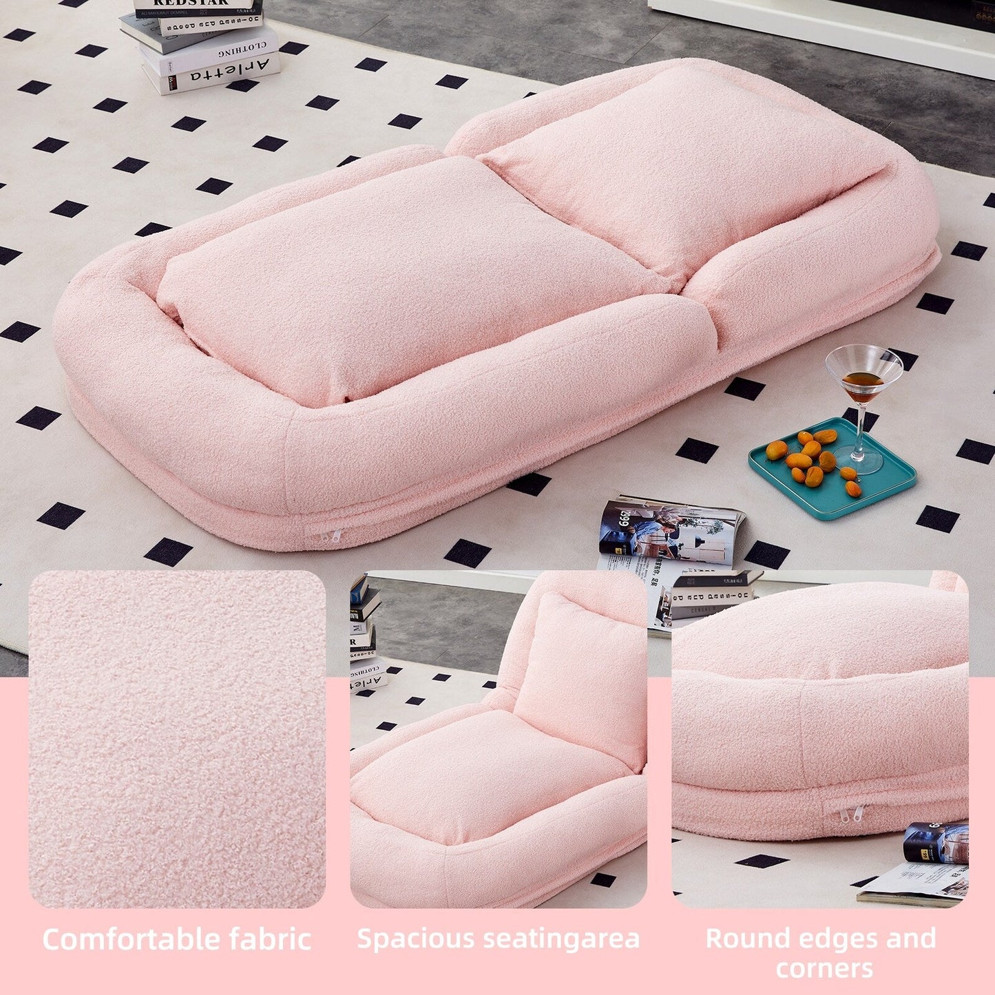 Poltrona pieghevole con 5 posizioni regolabili, morbida poltrona da pavimento per giocare, meditare e rilassarsi