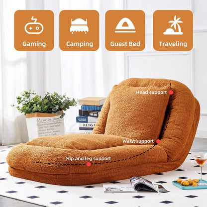 Poltrona pieghevole con 5 posizioni regolabili, morbida poltrona da pavimento per giocare, meditare e rilassarsi